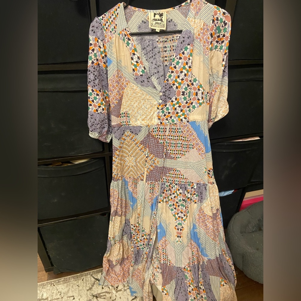 Short sleeve colorful maxi dress